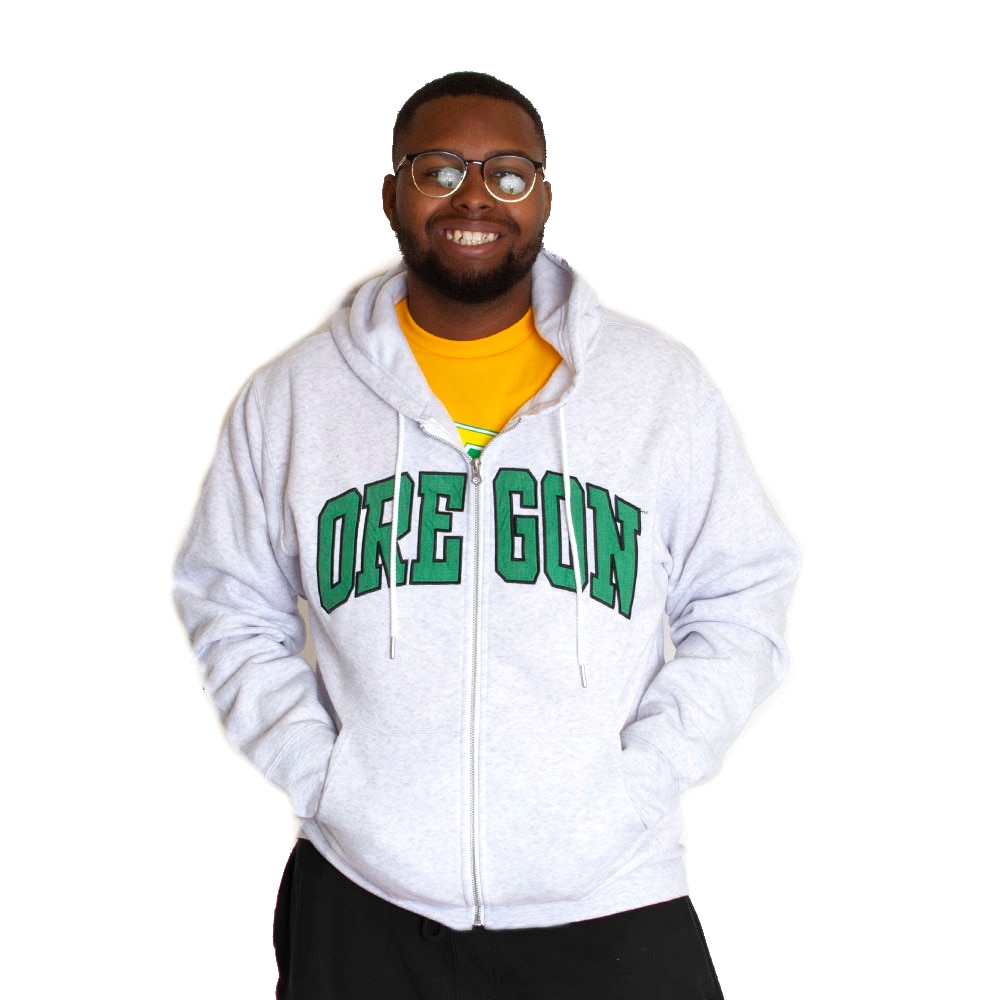 Arched Oregon, Zoozatz, White, Hoodie, Men, Unisex, Fleece, Double Felt, Applique, Full Zip, Sweatshirt, 569738